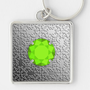 SilberDamast mit einem Imitat-Peridot-Edelstein Schlüsselanhänger