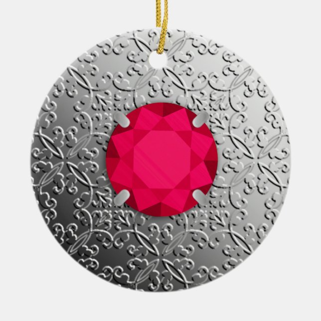 SilberDamast mit Ruby-Edelstein aus Imitaten Keramik Ornament (Vorne)
