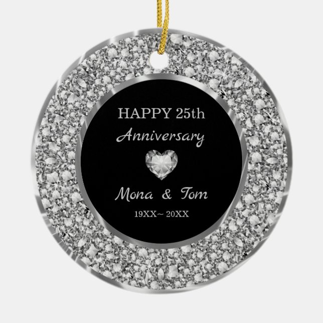 Silberdiamanten Ring und Herz Keramik Ornament (Vorne)