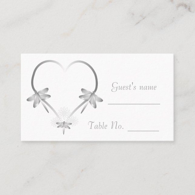 Silberdrachenfliegen für den Hochzeitsplatz Platzkarte (Vorderseite)
