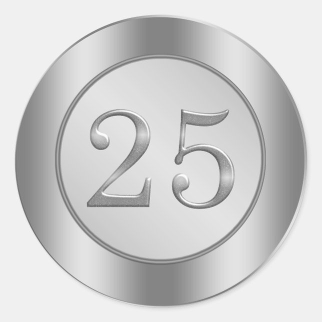 Silbereffekt 25. Hochzeitsticker Runder Aufkleber (Vorderseite)