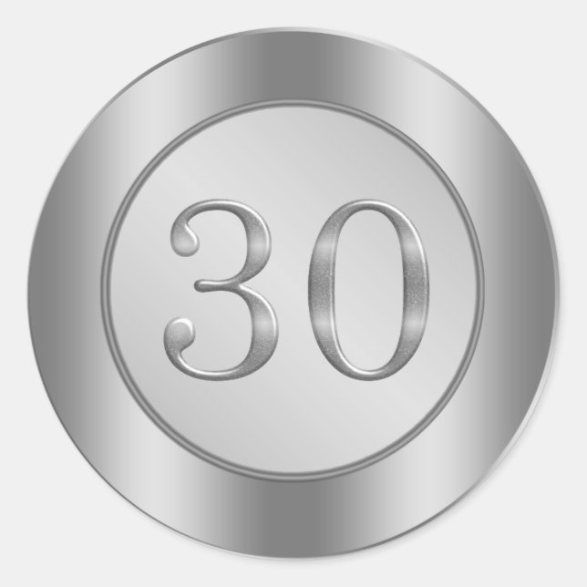 Silbereffekt 30. Hochzeitsticker Runder Aufkleber (Vorderseite)
