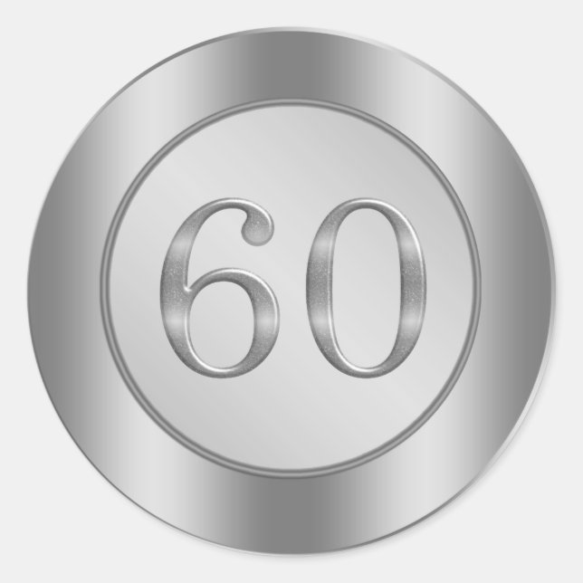 Silbereffekt 60. Hochzeitsticker Runder Aufkleber (Vorderseite)