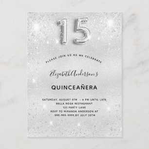 Silberer Glitzer aus Quinceanera glamourös Einladungspostkarte