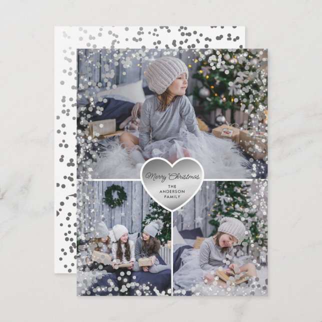 Silberes Funkelnd Foto Frohe Weihnachten (Vorne/Hinten)