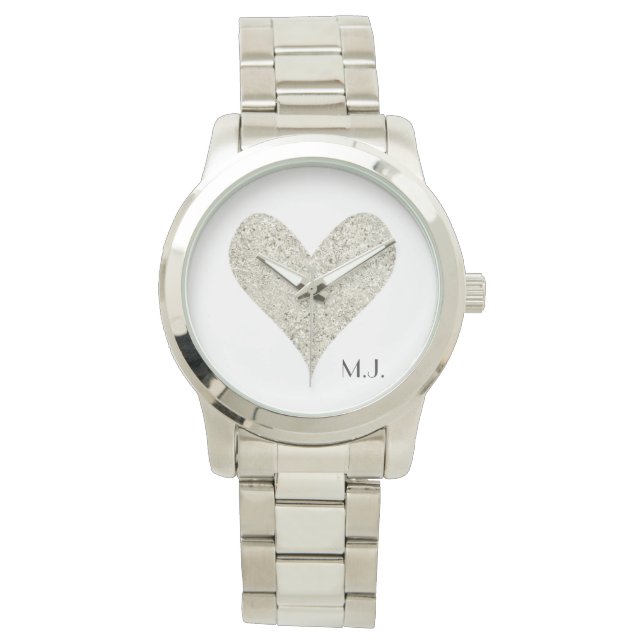 Silberes Glitzer Herz Armbanduhr (Vorderseite)