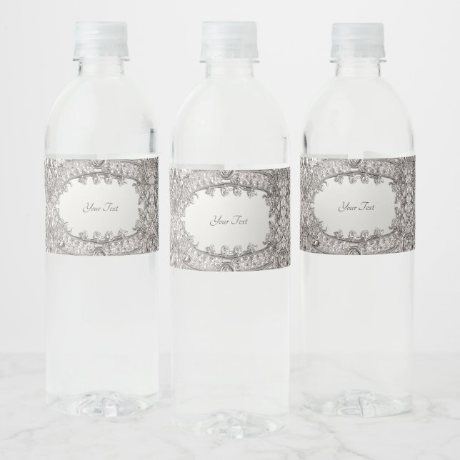 Silberes Verziertes, modernes Wasserflaschen-Etike (Flaschen)