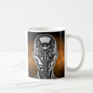 Silberfarbene blauäugige Roboter Kaffeetasse