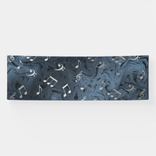 silberfarbene Musiknoten in Blau Banner