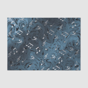 silberfarbene Musiknoten in Blau Seidenpapier