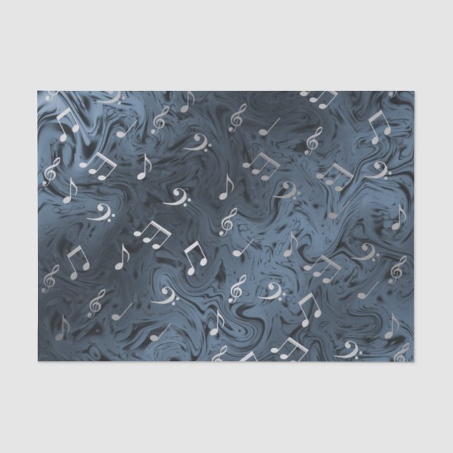silberfarbene Musiknoten in Blau Seidenpapier (Vorderseite)