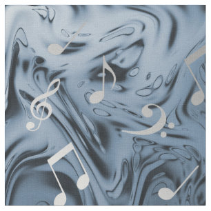 silberfarbene Musiknoten in Blau Stoff