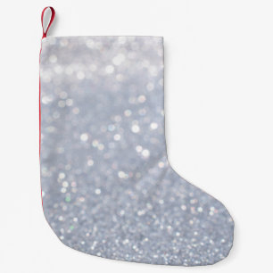 silberfarbener Glitzer abstrakter Hintergrund Kleiner Weihnachtsstrumpf