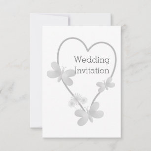 Silberfarbige Hochzeit von Herz und Schmetterlinge Einladung