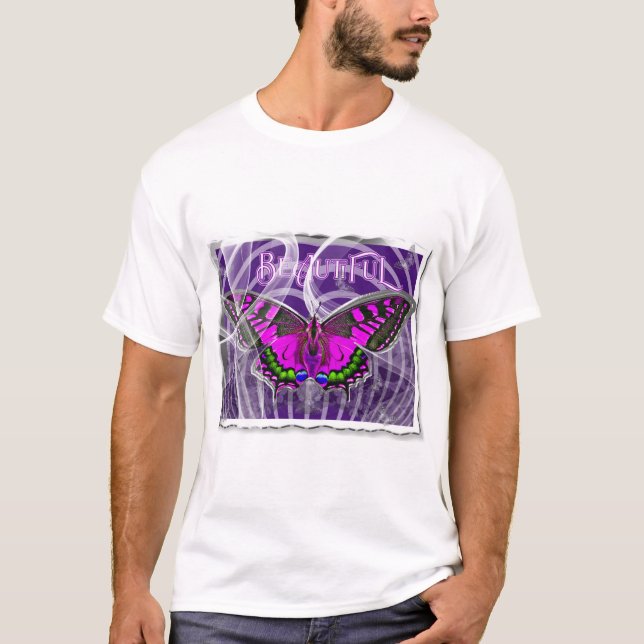 Silberfarbiger Schmetterling mit Wirbel T-Shirt (Vorderseite)