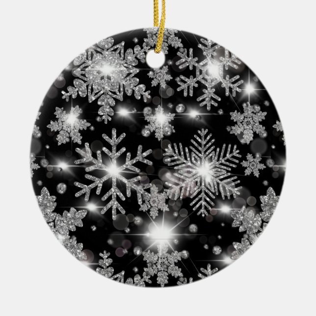 Silberfest-Schneeflockenmuster Keramik Ornament (Vorne)