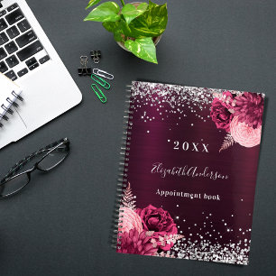 Silberfloralen aus Burgund glänzen Name 2025 Planer