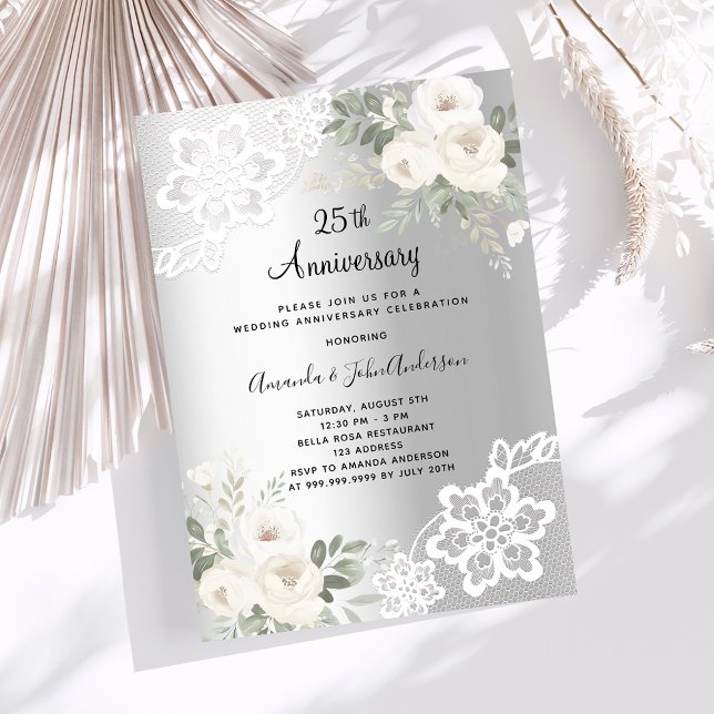 Silberfloralen Luxus 25. Hochzeitstag Einladung (Von Creator hochgeladen)