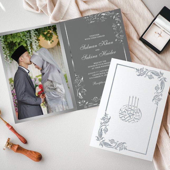 Silberflorengräber-Foto-muslimische Hochzeit Folienkarte (Von Creator hochgeladen)