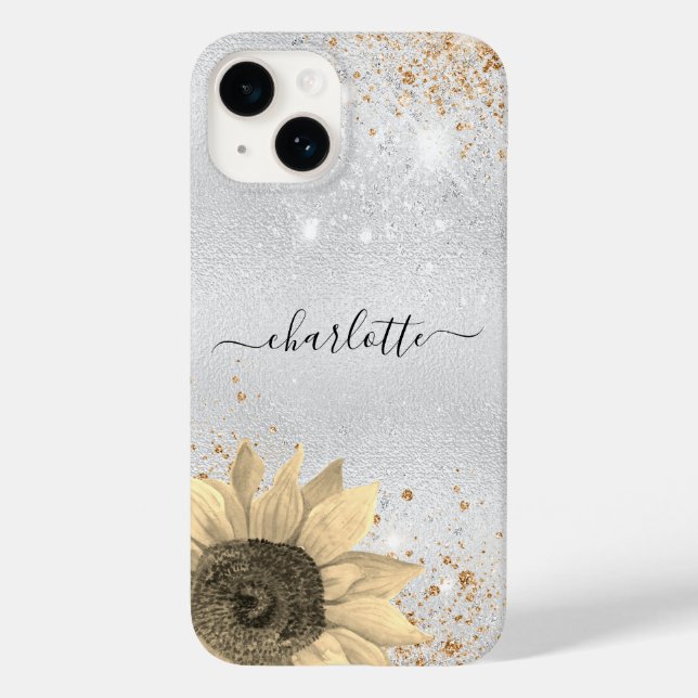 Silberflorenname rustikaler Glitzer Case-Mate iPhone 14 Hülle (Rückseite)