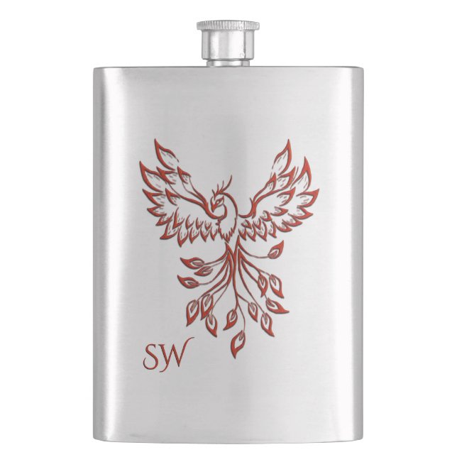 Silberflug eines Phoenix-Mit Monogramm Flachmann (Vorderseite)