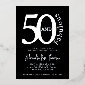 Silberfolie 50 und Fabulous 50. Geburtstagsfeier Folieneinladung