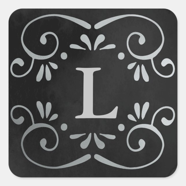 Silberfolie aus schwarzem Seide, in Monogramm gebl Quadratischer Aufkleber (Vorderseite)
