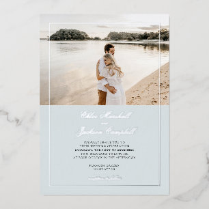 Silberfolie Dusty Blue Minimalist Elegante Hochzei Folieneinladung