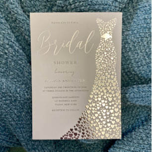 Silberfolie Hochzeitskleid Brautparty Folieneinladung