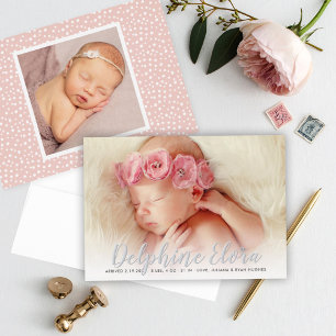 Silberfolie Schrift Baby Foto Geburtsanzeige Folieneinladung