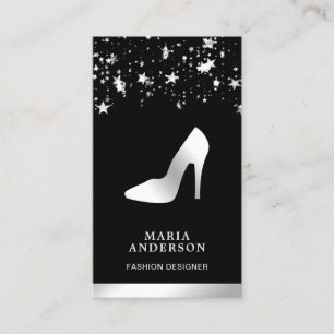 Silberfolie Sterne Konfetti High Heels Stilettos Visitenkarte
