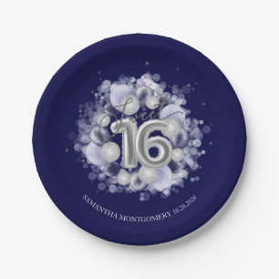Silberfolie Sweet 16 Bday Ballons Königlich Blau Pappteller