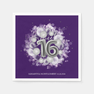 Silberfolie Sweet 16 Bday Ballons Party Lila Serviette