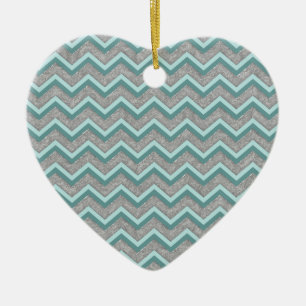 Silberfolie und Aquamarines ZigZag Keramik Ornament