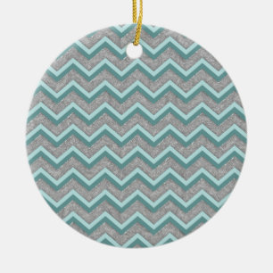 Silberfolie und Aquamarines ZigZag Keramikornament