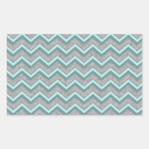 Silberfolie und Aquamarines ZigZag Rechteckiger Aufkleber