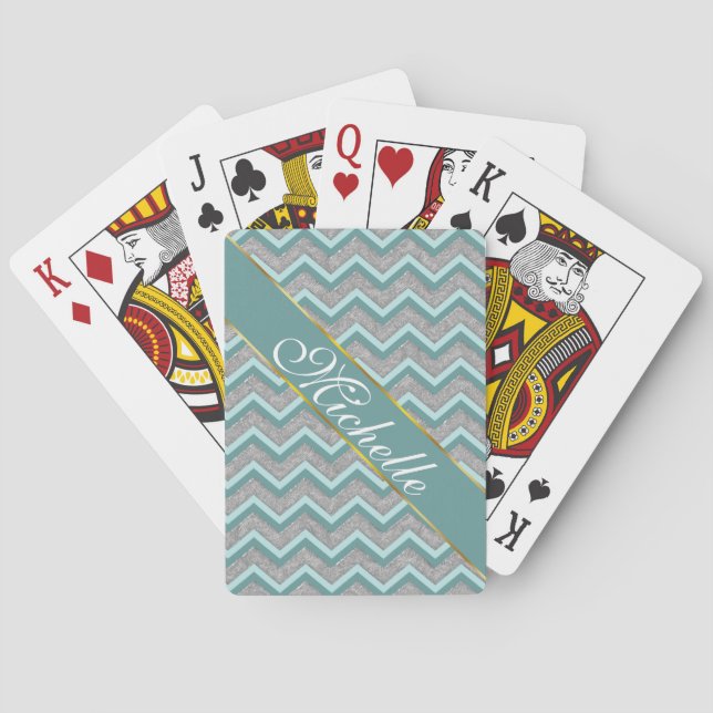 Silberfolie und Aquamarines ZigZag Spielkarten (Rückseite)