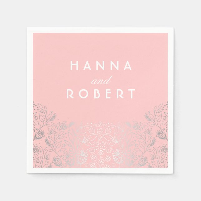 Silberfolieneffekt Blumenlandschaft Rosa Hochzeit Serviette (Vorderseite)