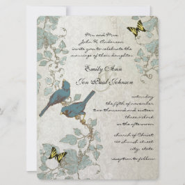 Silbergelbe Schmetterlinge und Vögel Hochzeiten Einladung