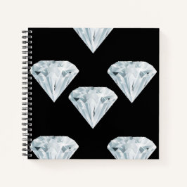 Silberglänzende Diamanten auf schwarz Notizbuch