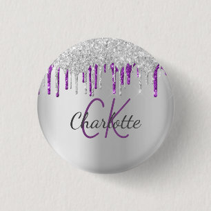 Silberglitter-Tropfen lila benutzerdefiniertes Mon Button