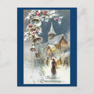Silberglocken und Kirche vintage Weihnachten