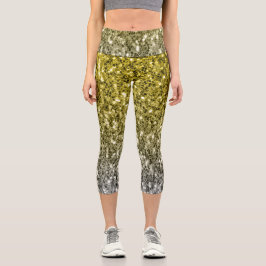 Silbergold dunkle Glitzern Glitzer ombre Capri Leggings