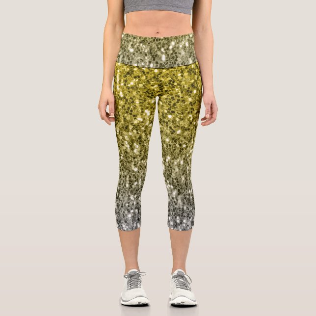 Silbergold dunkle Glitzern Glitzer ombre Capri Leggings (Vorderseite)