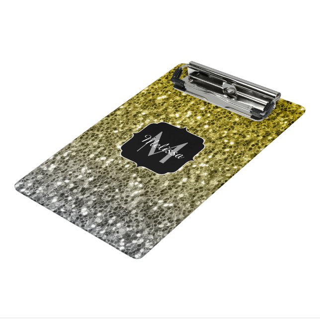 Silbergold dunkle Glitzern Glitzer ombre Monogram Mini Klemmbrett (Gewinkelt3)