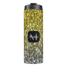 Silbergold dunkle Glitzern Glitzer ombre Monogram Thermosbecher