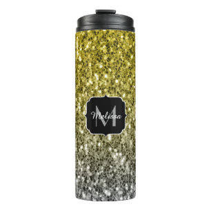 Silbergold dunkle Glitzern Glitzer ombre Monogram Thermosbecher