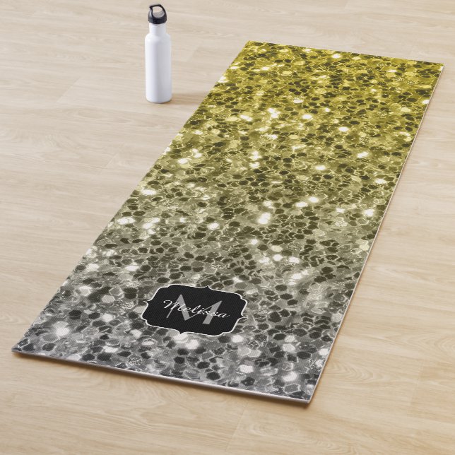 Silbergold dunkle Glitzern Glitzer ombre Monogram Yogamatte (Beispiel)