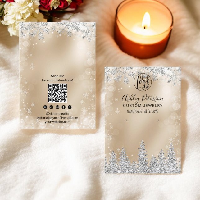 Silbergold Glitzer Logo Schmuck Ohrring-Anzeige Visitenkarte (Silver gold glitter logo jewelry earring display business card)