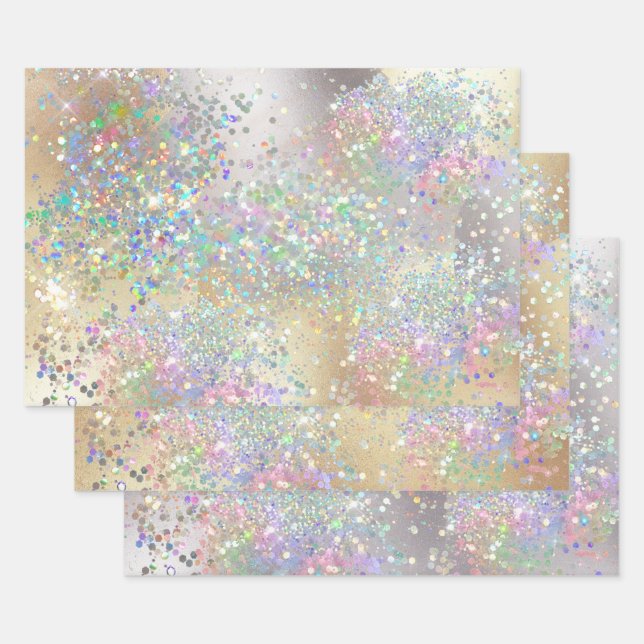 Silbergold Glitzer mit glänzenden Metallfolien Geschenkpapier Set (Set)